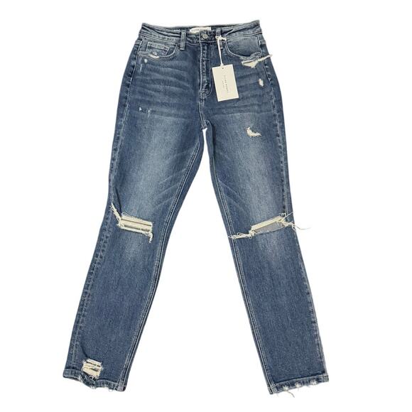 Flying Monkey Womens Blue Cotton Stretch Distressed Straight Leg Jeans Sz 26 NWT - Picture 1 of 5